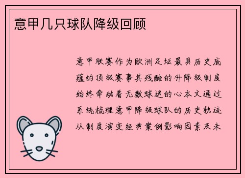 意甲几只球队降级回顾